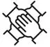 A black and white icon of two hands touching each other.