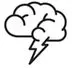 A black and white drawing of a cloud with lightning.