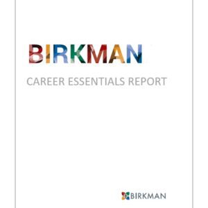 A white cover with the words birkman career essentials report