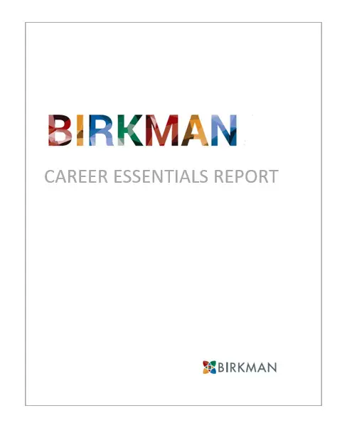 A white cover with the words birkman career essentials report