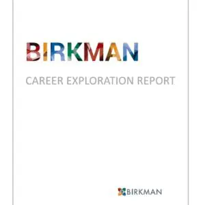 A white cover with the words birkman career exploration report