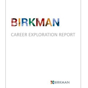 A white cover with the words birkman career exploration report